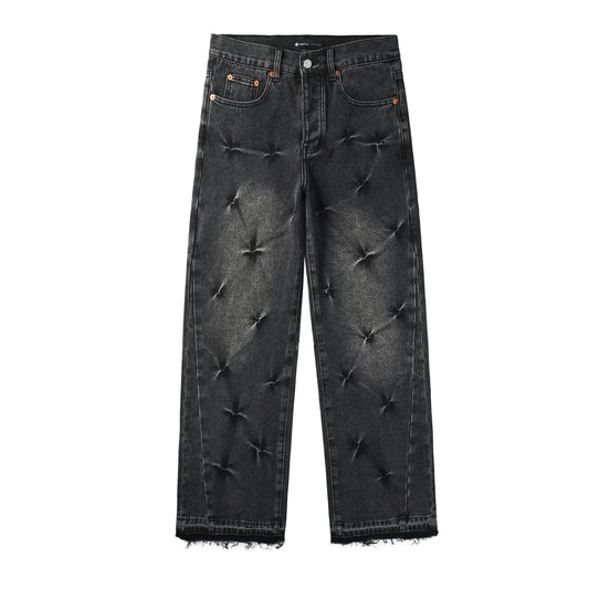 PURPLE Men Streetwear Wide-Leg Jeans Black Gray Wash with 3D Pinched Pleats 9115