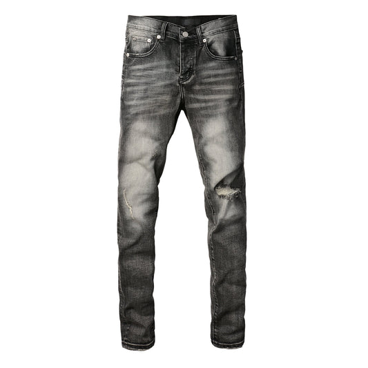 PURPLE Men Classic Streetwear Jeans Distressed Grey Ripped skinny Fit 9103