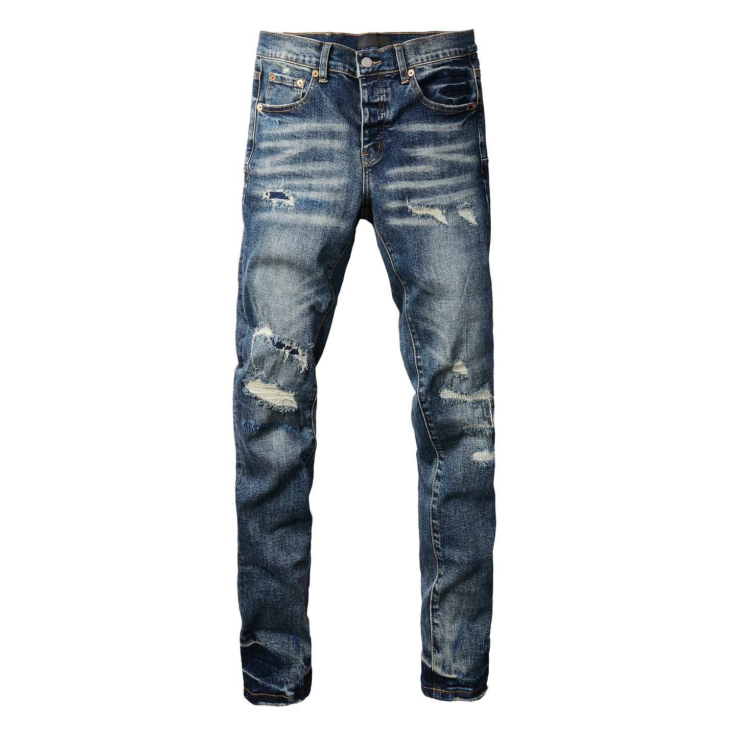PURPLE Men Classic Streetwear Jeans Distressed Dark Blue Ripped skinny 9096