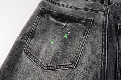 PURPLE New High Quality Mens Jeans Designer Jeans Fashion Distressed Ripped Denim Cargo For Men High Street Fashion 9031